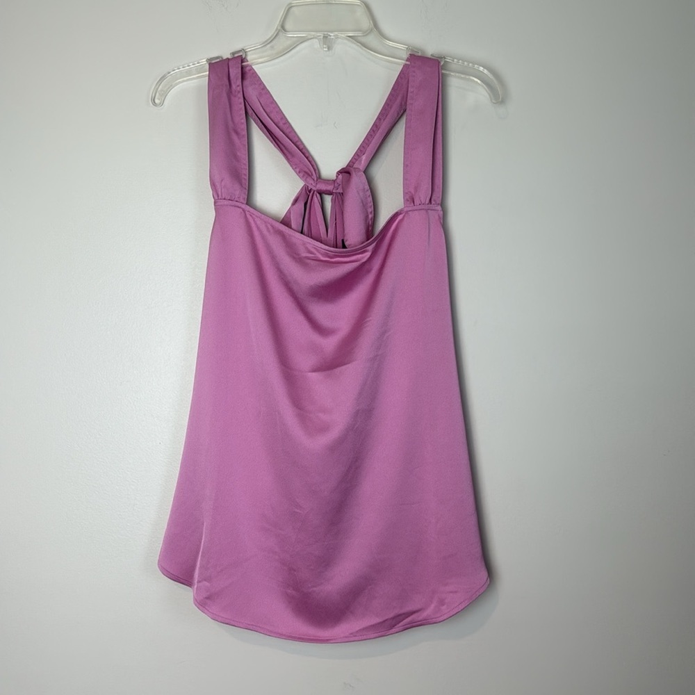 Ann Taylor Pink Summer Satin Bow Back Sleeveless Blouse Size L NWT